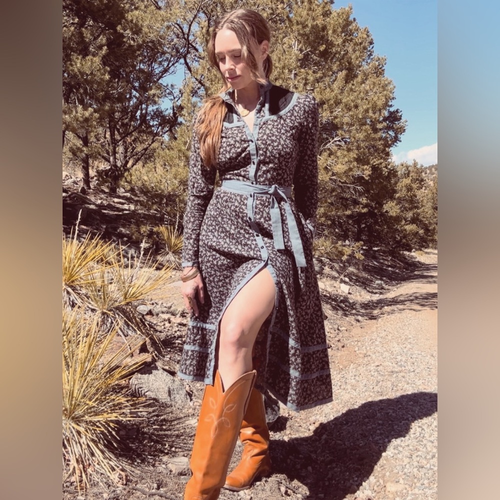 Gunne Sax Dark floral print Jessica McClintock long sleeve dress size small